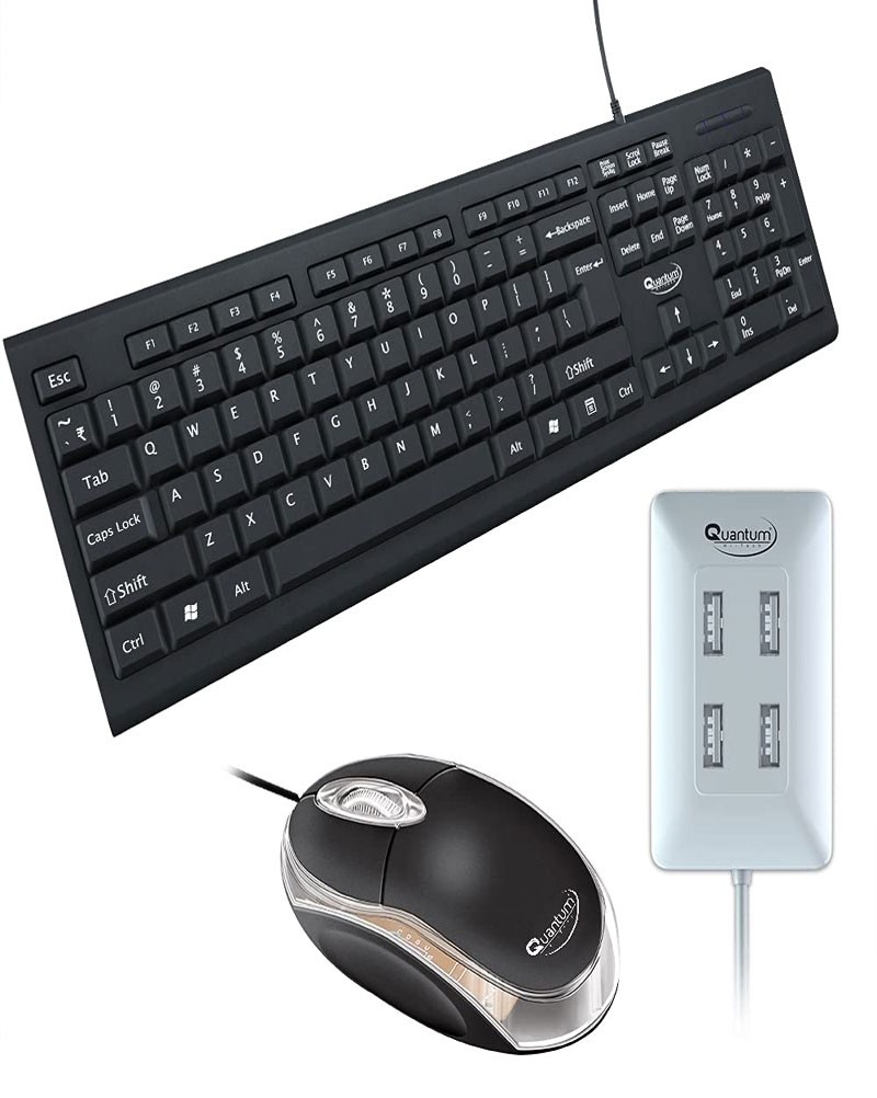 Quantum Wired USB Combo with Keyboard, Mouse and 4 Port USB-Hub (QHM7406,QHM222,QHM6633)