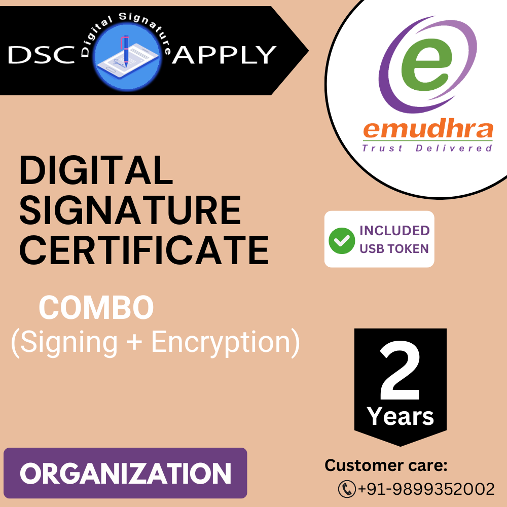 eMudhra Class 3 Combo DSC Organization Signing and Encryption For 2 Years With Token