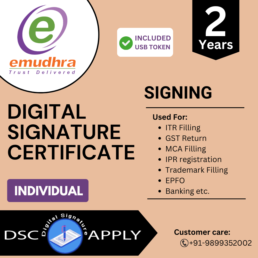 eMudhra Class 3 Individual Signing DSC for 2 Years With Token