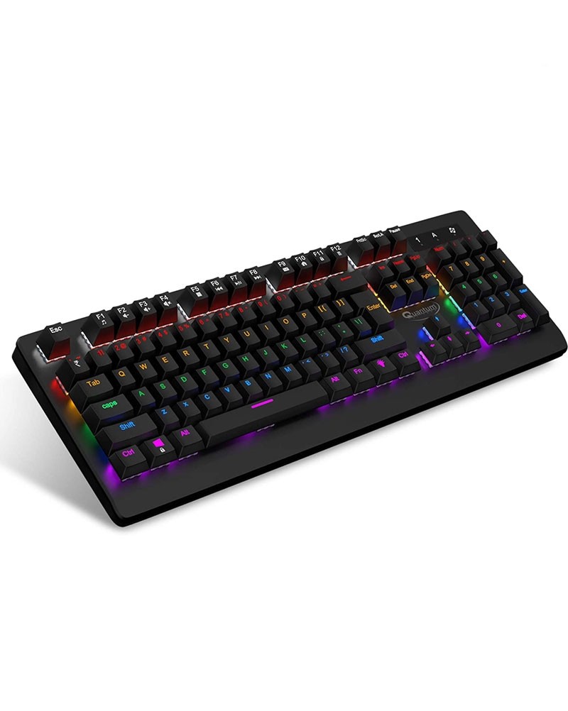 Quantum QHM9800 Rapid Strike Mechanical Gaming Multimedia Wired Keyboard with 6-Colour RGB LED, 12 Adjustable Lighting Modes, Lasting Durability and Rupee (₹) Key (Black)