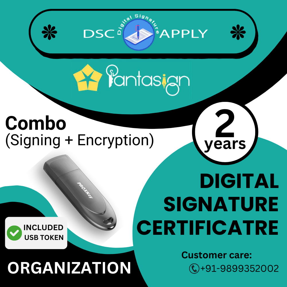 Pantasign Class 3 Combo DSC Organization Signing and Encryption For 2 Years with Token