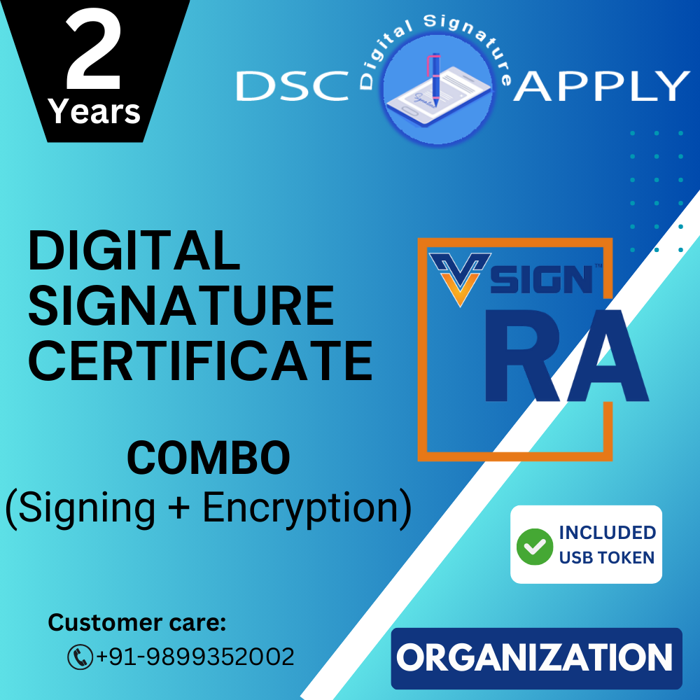 sign Class 3 Combo DSC Organization Signing and Encryption for 2 Years with Token